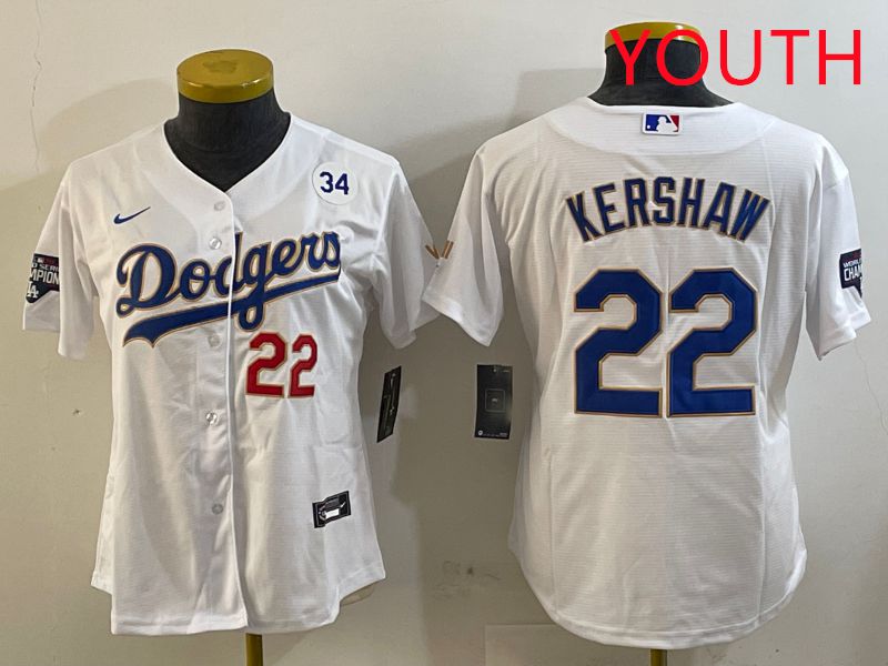 Youth Los Angeles Dodgers 22 Kershaw White Gold Game 2025 Nike MLB Jersey style 6